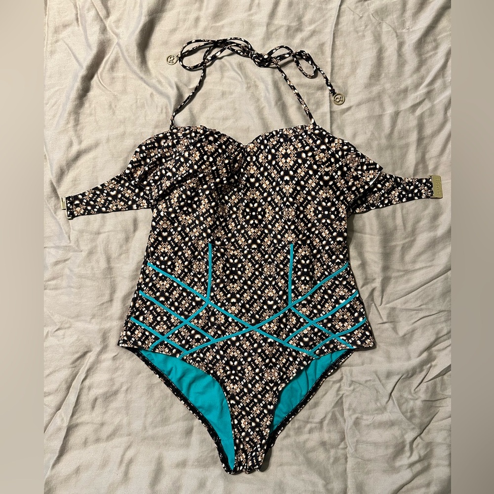 Bond-eye Australia Teal and Black Patterned Swimsuit